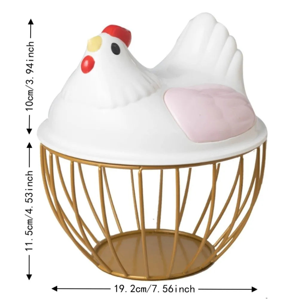 Cute Rustic Hen Shape Egg Basket Storage Farm Style Egg Container with Lid Hollow Iron Basket Kitchen Accessories Vue