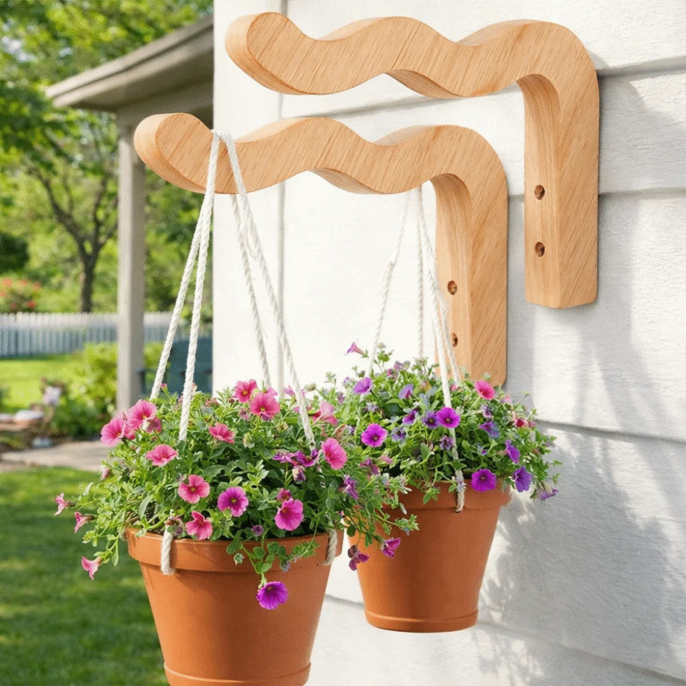 2PCS Wall Mounted Wooden Plant Hanger Farmhouse Style Multipurpose Wall Hanging Hook Handmade Sturdy Hanging Flower Pot Hook Vue