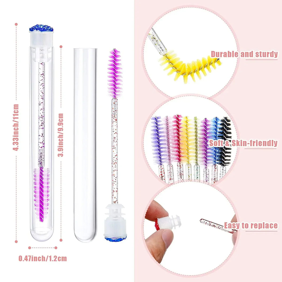 50Pc Reusable Eyebrow Brush Tube Eyelash Brush Eyebrow Brush Replaceable Dust-proof Sparkling Diamond Makeup Brush Vue