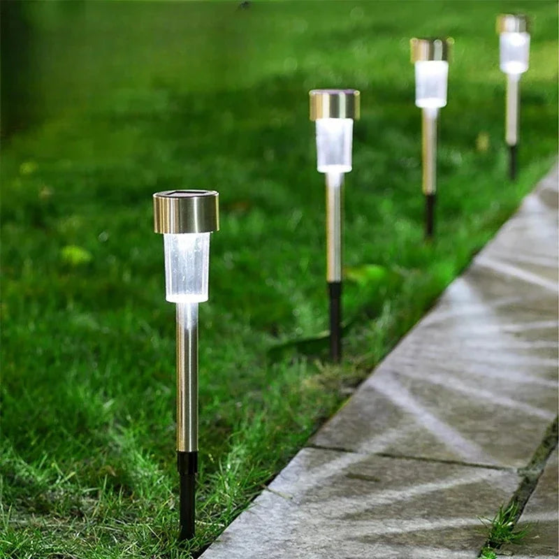 Solar Landscape Lawn Light Stainless Steel Garden Lamp Outdoor Pathway Lighting Auto Illuminate Yard Walkway Deck Christmas Vue