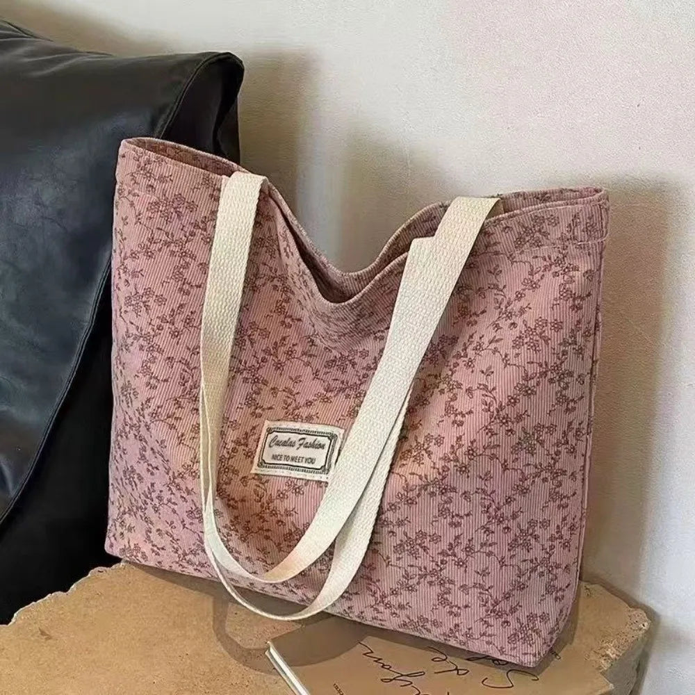 Portable Floral Canvas Tote Bag Reusable Large Capacity Commute