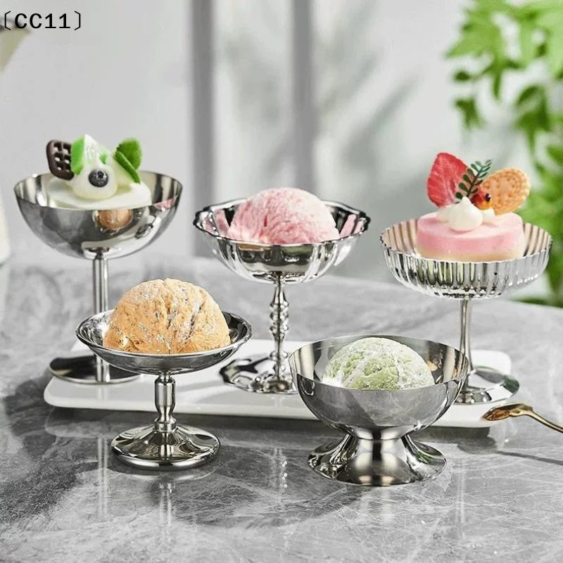 Stainless Steel Salad Cup Food Grade Ice Cream Goblet Retro Dessert