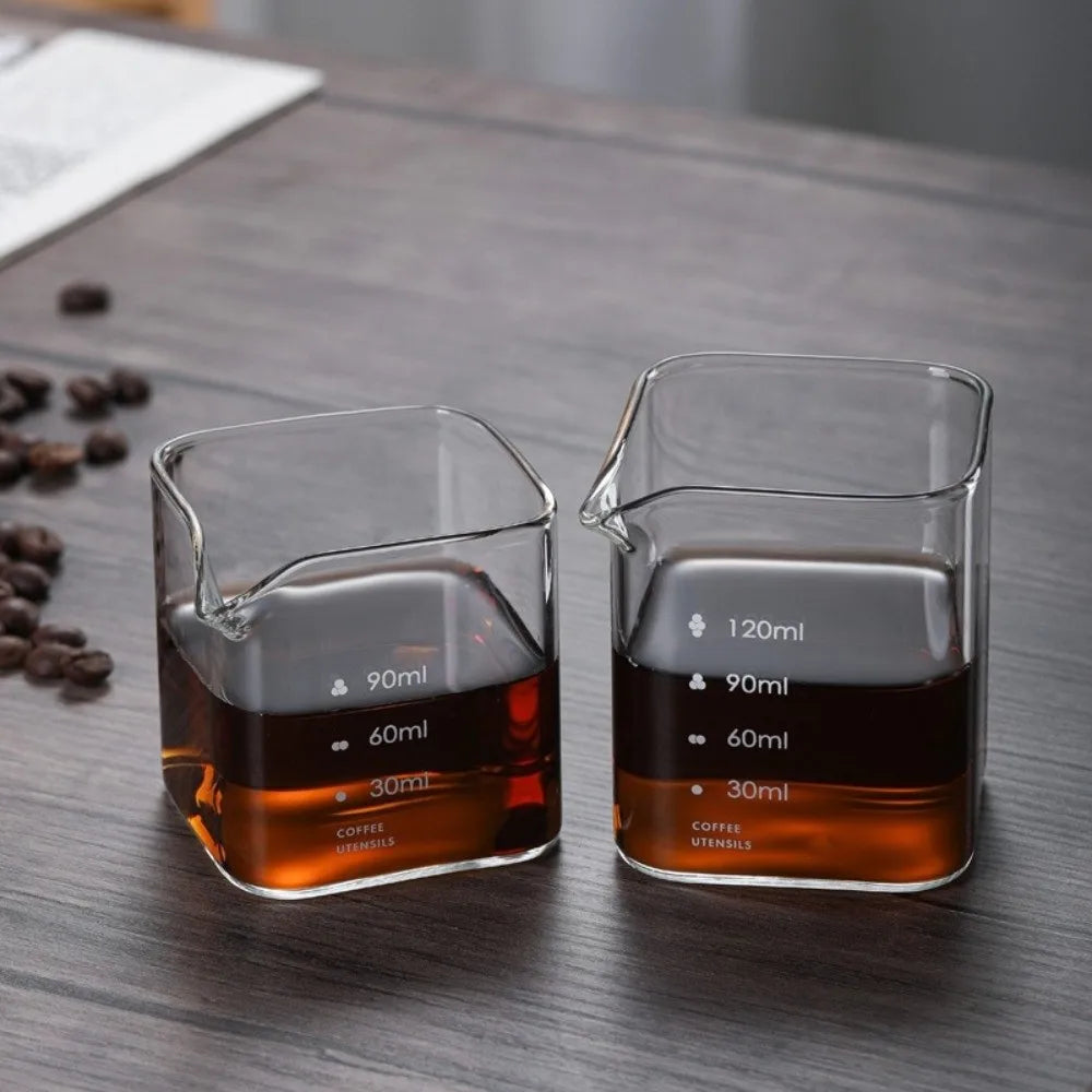 2PCS Transparent Square Measuring Pitcher with Scale 90/120ML Measuring Mini Espresso Cup Single Spouts Heat Resistant Milk Cup Vue