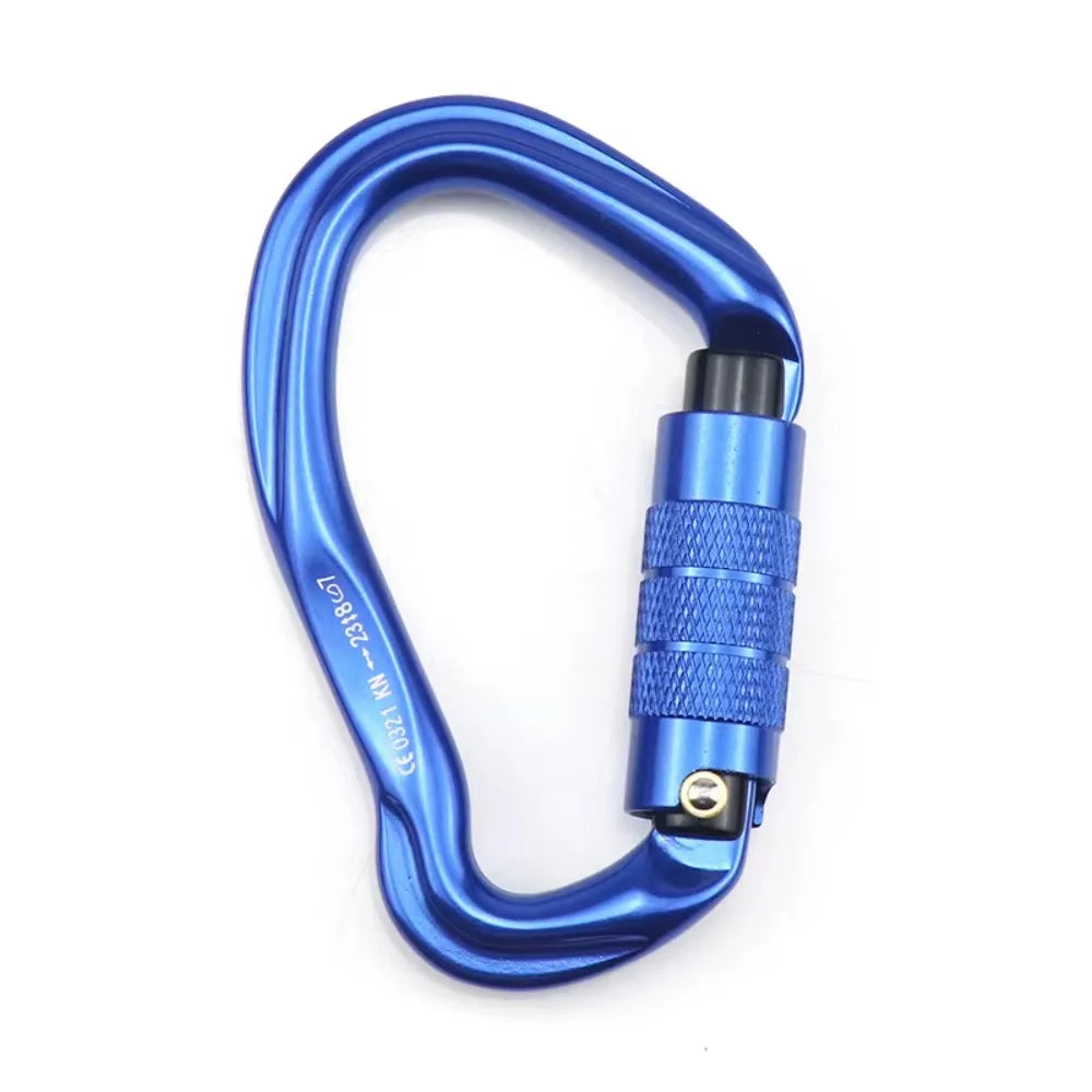 7075 Aviation Aluminum Safety Auto Lock Buckle 23KN Pear-shaped Professional Carabiner Durable Sturdy Outdoor Sports Buckle Vue Blue