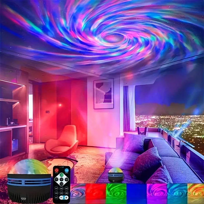 Galaxy Projector Christmas Home Room Decoration RGB Starry Lamp 7-Color Pattern LED Mini Star Light Remote Control Auto Rotating Vue