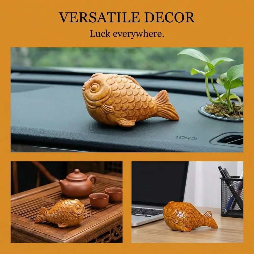 Traditional Mini Koi Fish Ornament Wooden Handmade Fish Car Ornament Lucky Charm Desktop Decoration Office Desk Vue