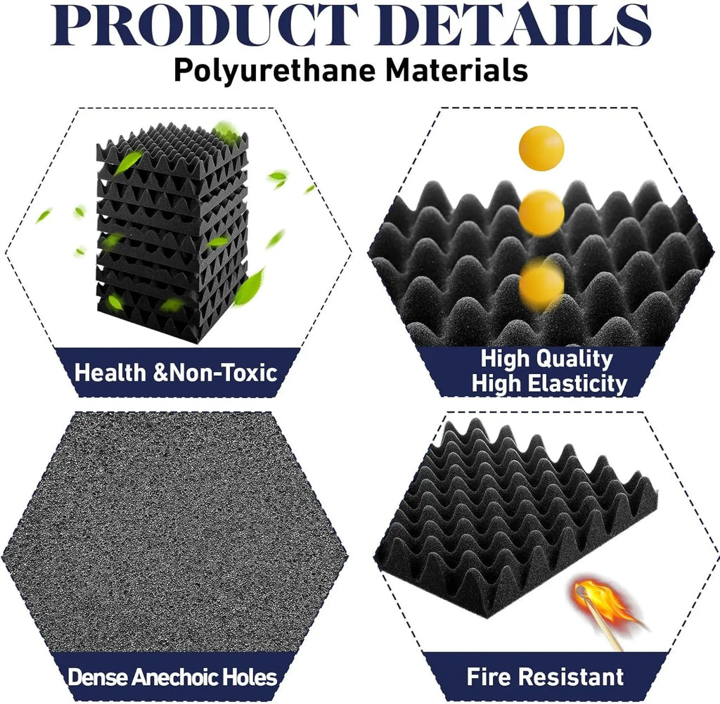 12PCS High Density Acoustic Egg Crate Foam Fireproof Soundproof Panel for Wall Door Studio Home Recording Room Noise Reduction Vue