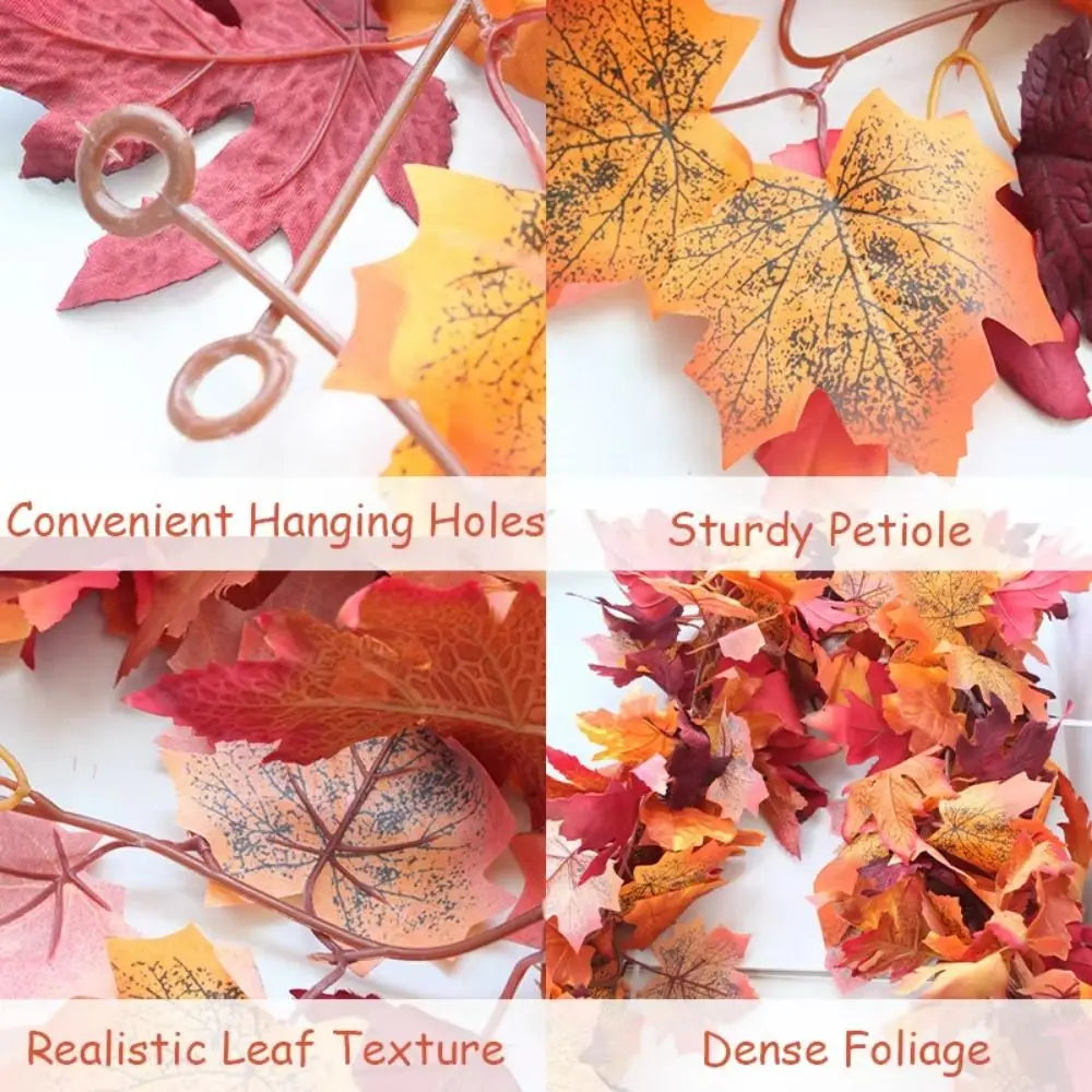 Creative Red Autumn Maple Leaves Realistic 1.7m Artificial Maple Garland Lifelike Silk Maple Leaves Maple Leaf Plant Decoration Vue