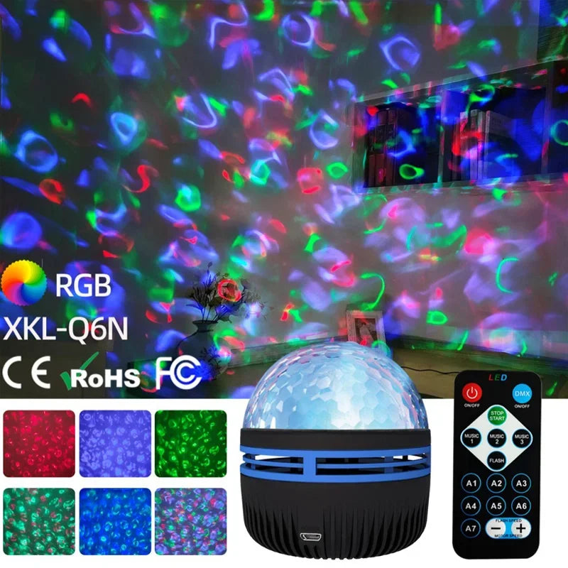 Starry Sky Projector Light Remote Control Rotating Aurora Galaxy LED Spotlight USB Plug-in Magic Ball Stage KTV Atmosphere Decor Vue Water ripple
