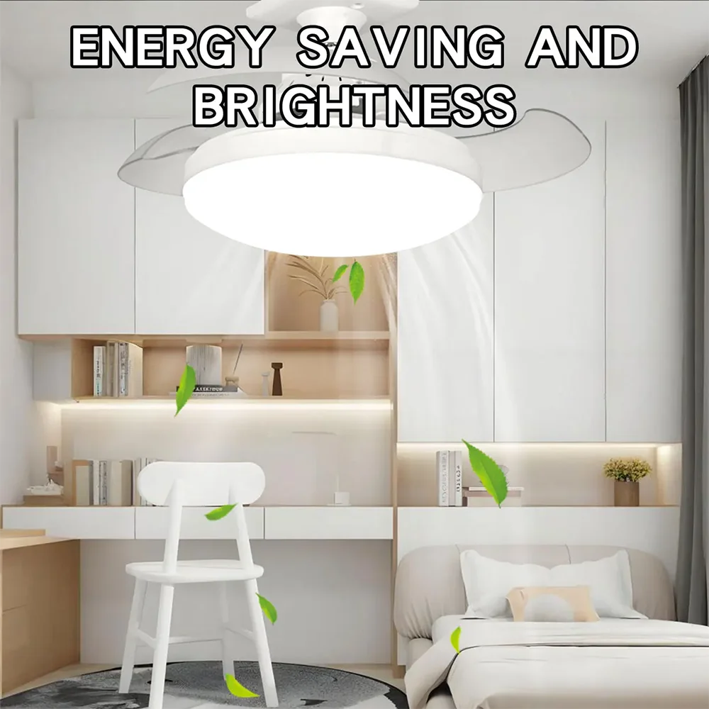 52CM Ceiling Fan Light Suitable For E27 Base Silent Retractable Blade With Remote Control Room Lighting Small Electric Fan Vue
