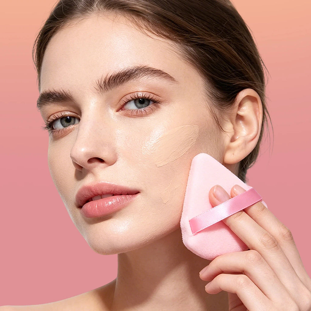 5Pcs Triangle Velvet Makeup Puff Pink Wedge Shape Makeup Sponge Puffs With Strap Soft Foundation Setting Powder Applicator For F Vue