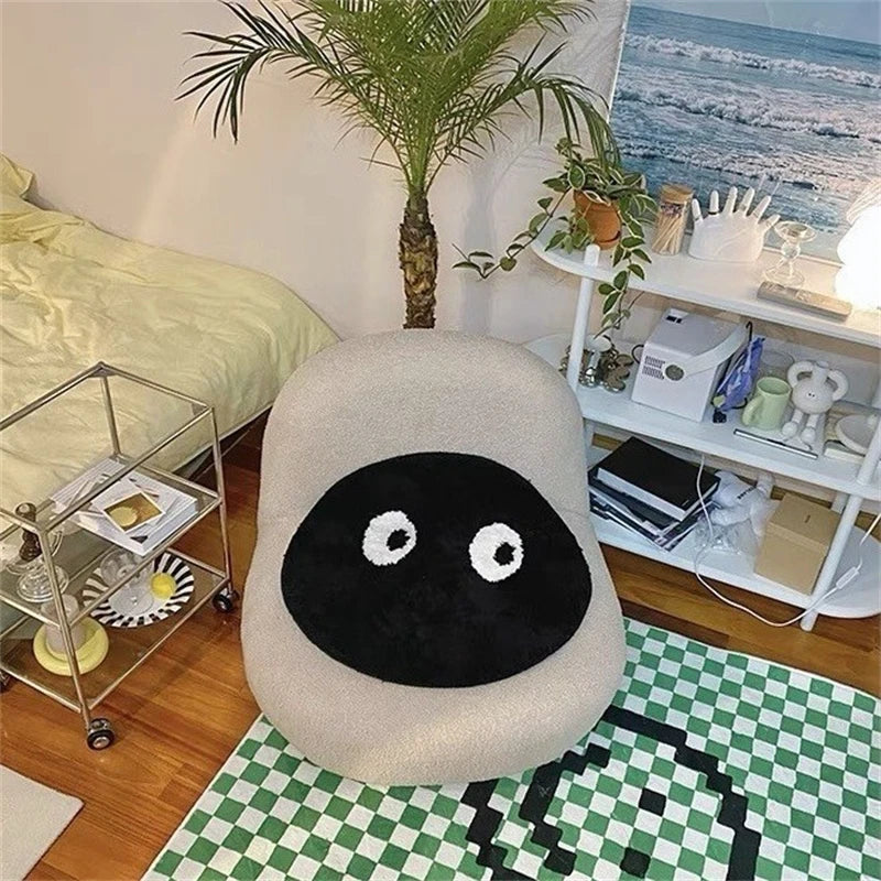 Black Round Rug Cute Small Face Soft Bedroom Bedside Accent Mat Non Slip Home Floor Pad For Kids Teens Women Dorm Room Gift Vue