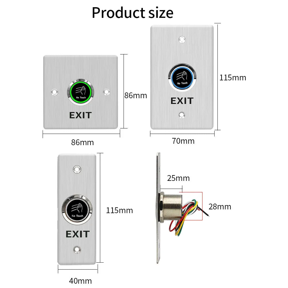 Contactless Infrared No Touch Exit Button IR Door Lock Release Switch Metal Button for Access Control System Outdoor Waterproof Vue