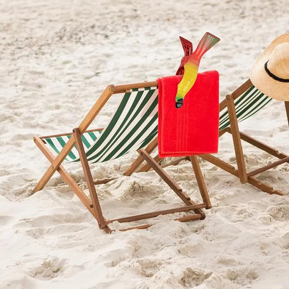 ABKW-8Pcs Beach Towel Clips For Sun Loungers, Parrot Bird Towel Clips Large Windproof Clothes Hanging Peg Quilt Clamp Holder Vue