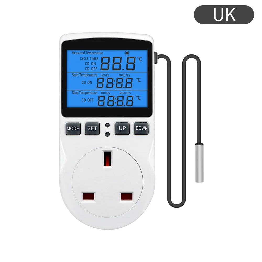 EU/US/UK/AU/FR 3680W Thermostat Temperature Controller LCD Backlit Digital Thermostat Heating Cooling Control Mode Plug in Timer Vue