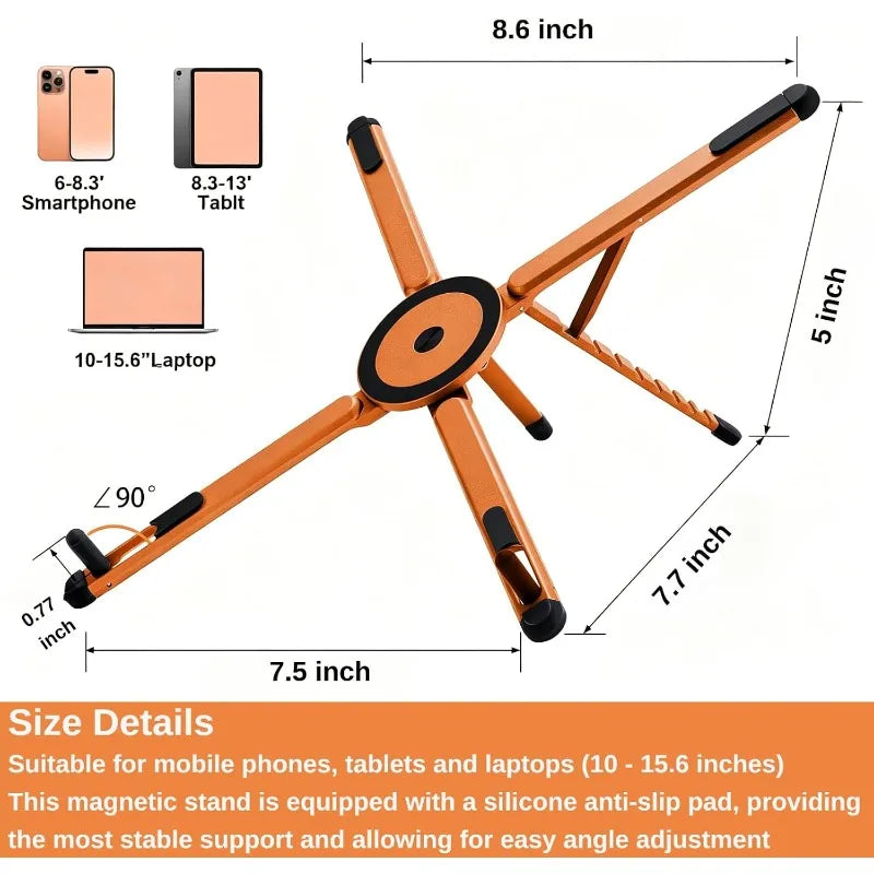 3-in-1 Foldable Laptop Stand Magnetic Phone Holder Aluminum Portable Desk Tripod Mount for Laptop Tablet & Phone Travel Vlogging Vue