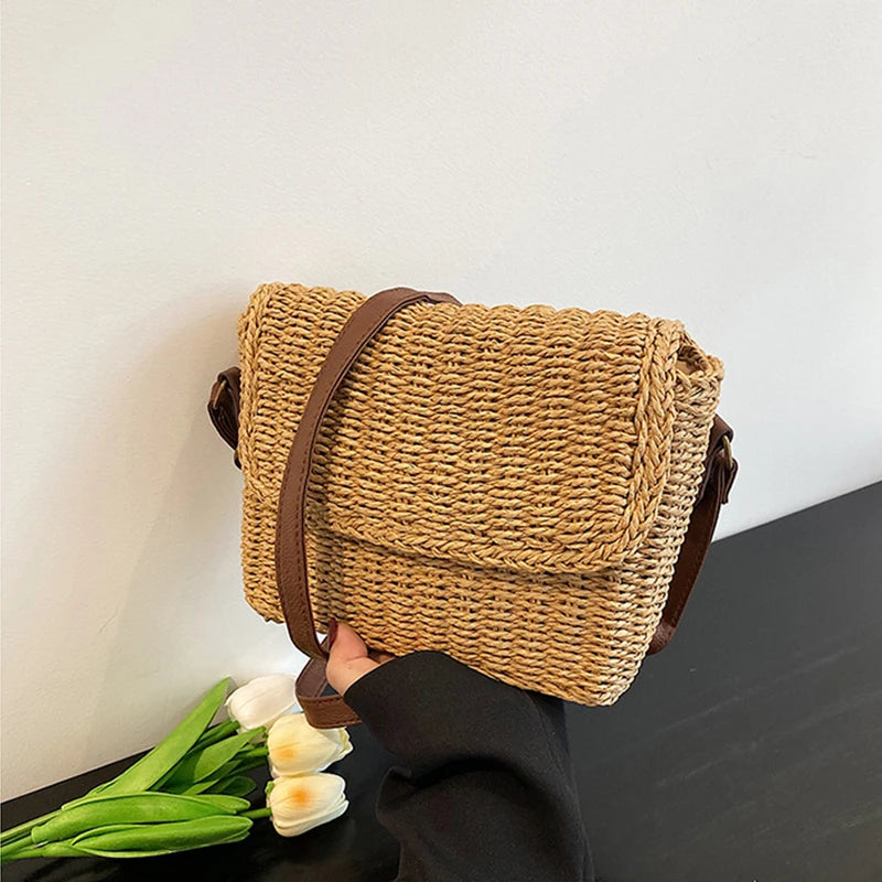 Fashion Women Weave Straw Shoulder Bag Raffia Messenger Trendy