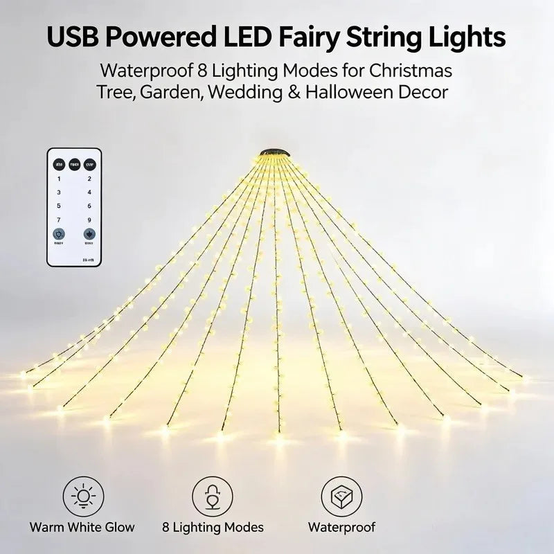USB Powered Fairy String Lights, Waterproof LED Christmas Lights with 8 Modes for Indoor Garden Party Decor Vue
