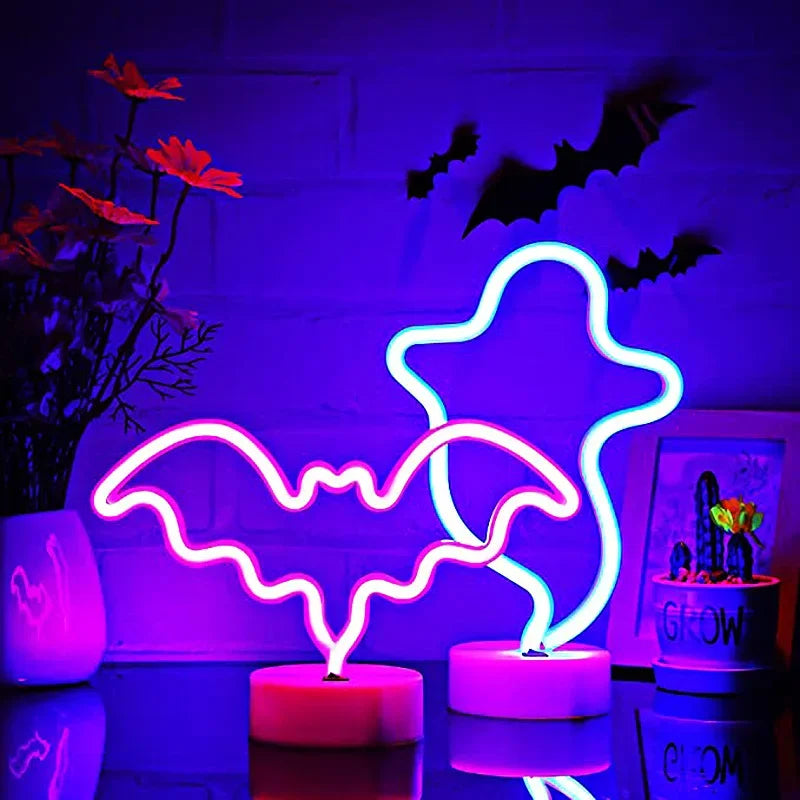 Halloween Party Decoration LED Ghost Pumpkin Bat Neon Lights Wall Decor Neon Lamps For Kids Living Room Wedding Night Lights Vue