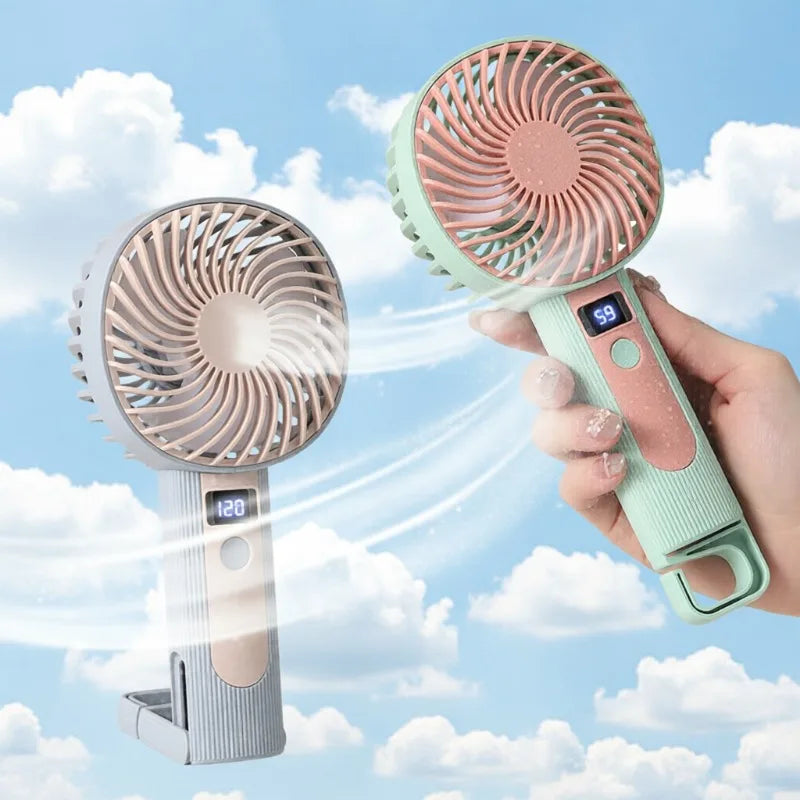 Digital Display Handheld Fan 2 in 1 Desktop Standing Mini Portable USB Rechargeable Cooling Fan for Office Travel Outdoor Vue