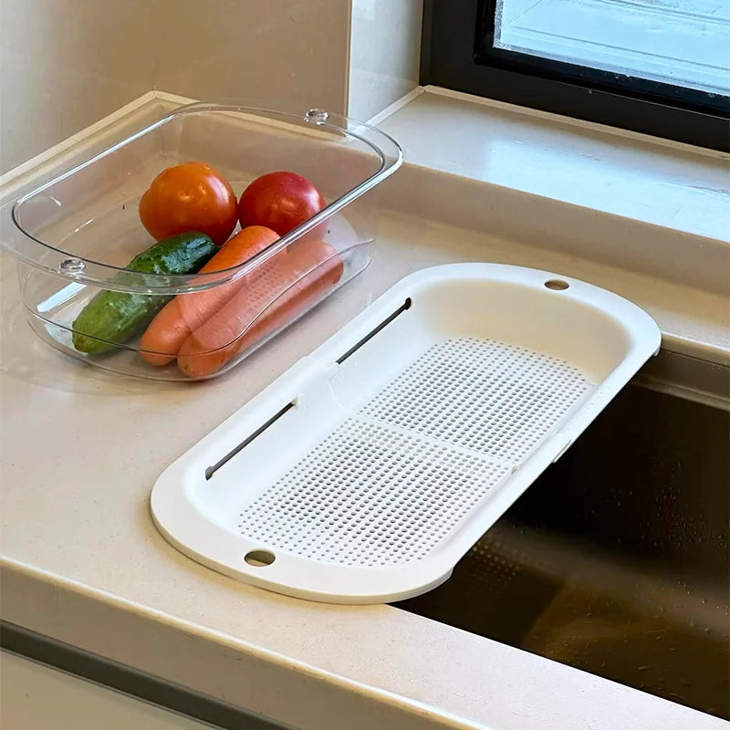 Retractable Double Layer Sink Colander Drain Basket Set of 2 Sink Colander Set Vue