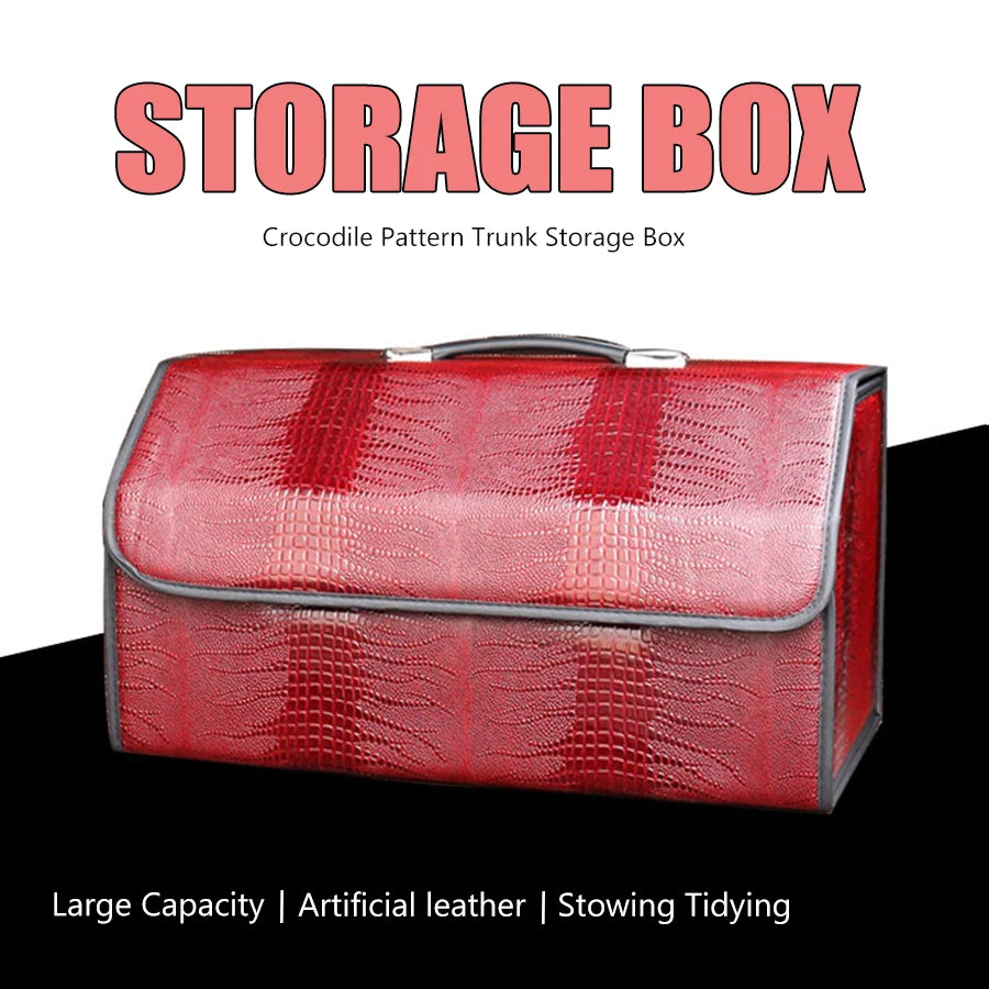 Crocodile Pattern Trunk Storage Box ，Artificial Leather Large Storage Bag Folding Organizer Boxs Waterproof Auto Accessories Vue