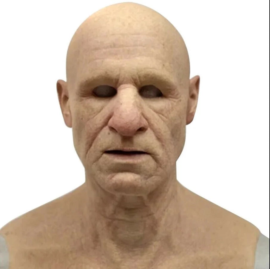 Old Man Full Head Mask With Realistic Aged Face Balding Wig Spooky Grandpa Costume For Adults Halloween Party Haunted House Vue A2