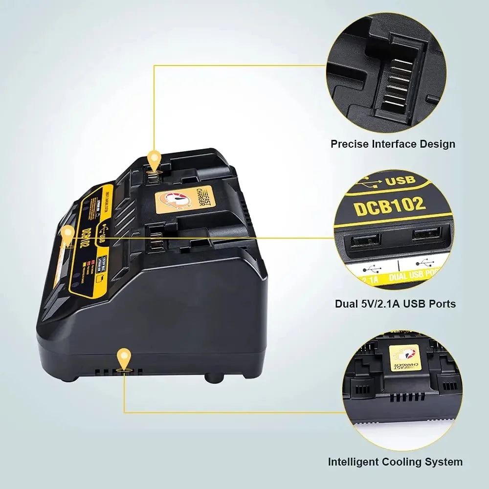 DCB102 Dual-Port Rapid Charger Power Tool Battery Charger Compatible with For Dewell 14.4V/18V Lithium Batteries with USB Port Vue