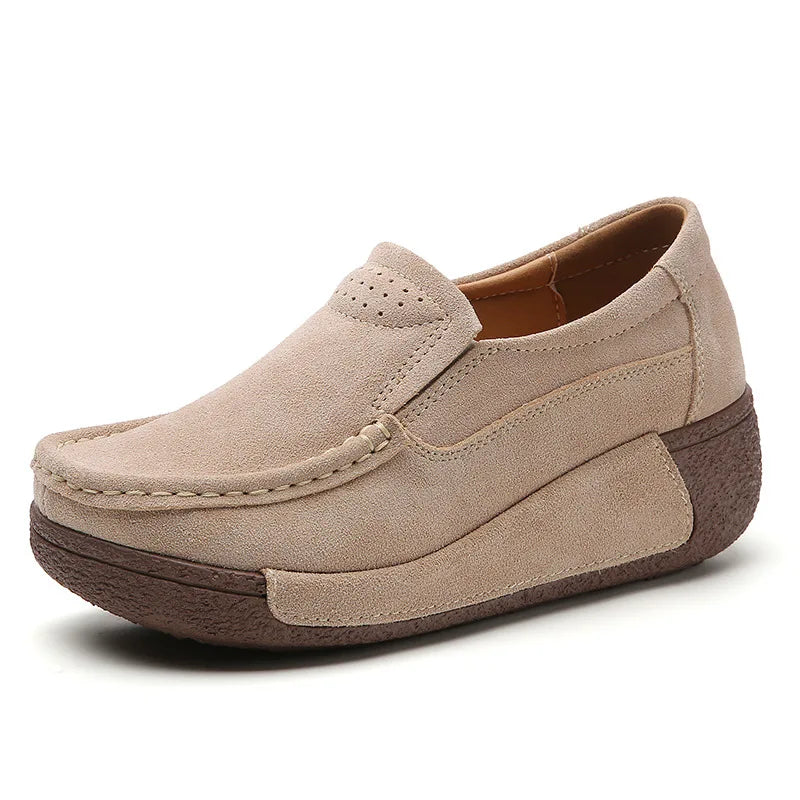 Women's Genuine Leather Loafers – Handmade Suede Moccasins Leather Loafers Vue Beige 35 China Mainland
