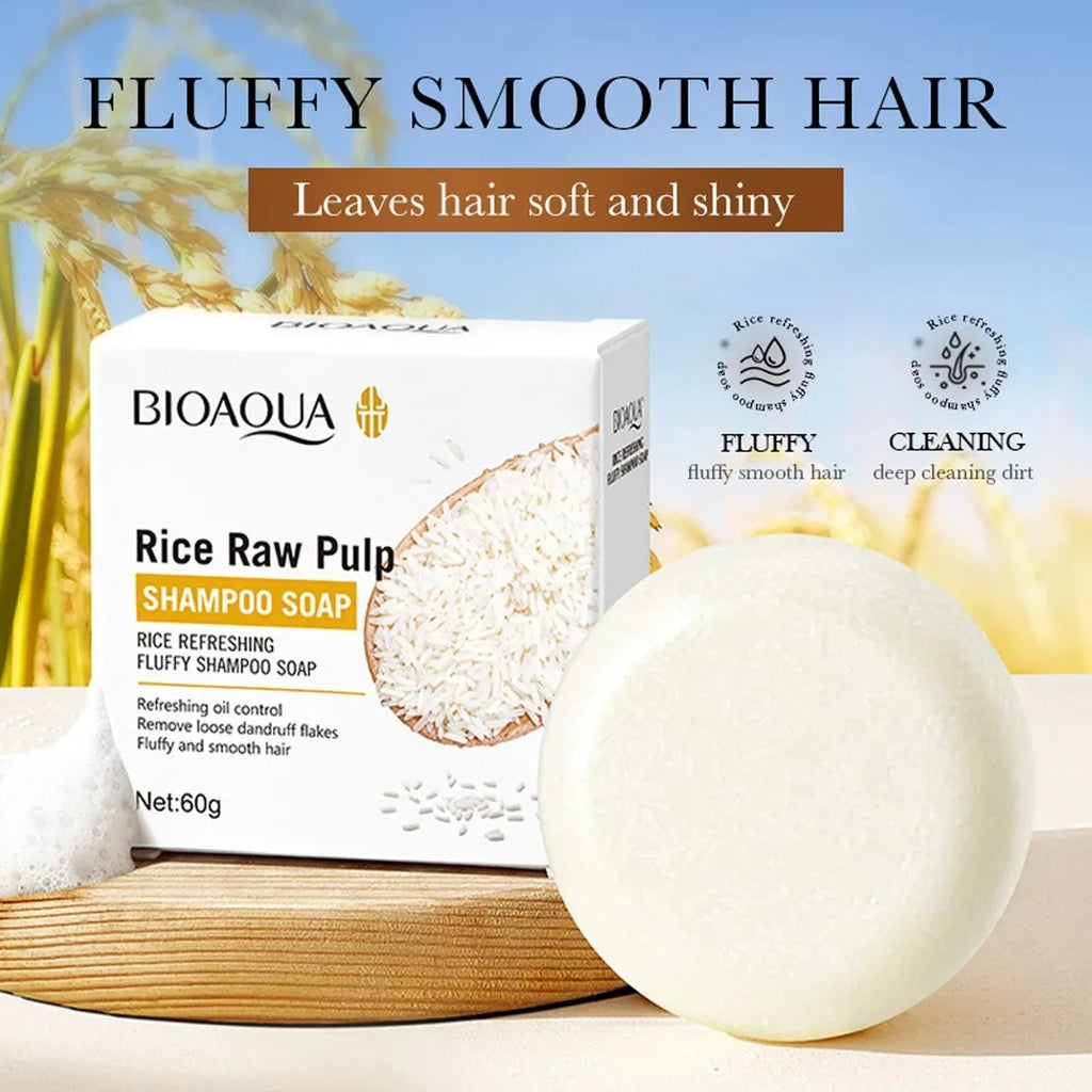Rice Puree Essence Fluffy Solid Shampoo Bar, Deep Cleaning, Mild Nourishing Hair Care Soap Vue