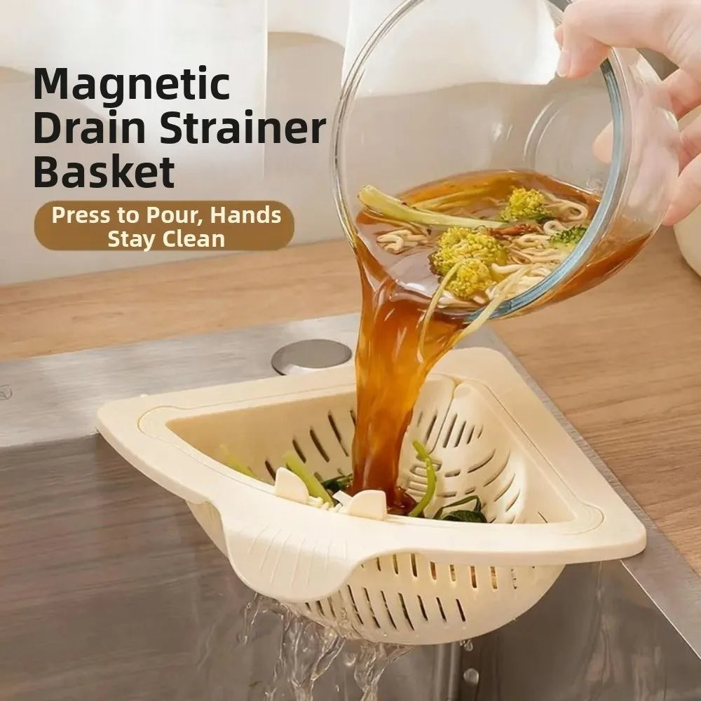 Durable Magnetic Sink Drain Basket Triangle Multifunctional Food
