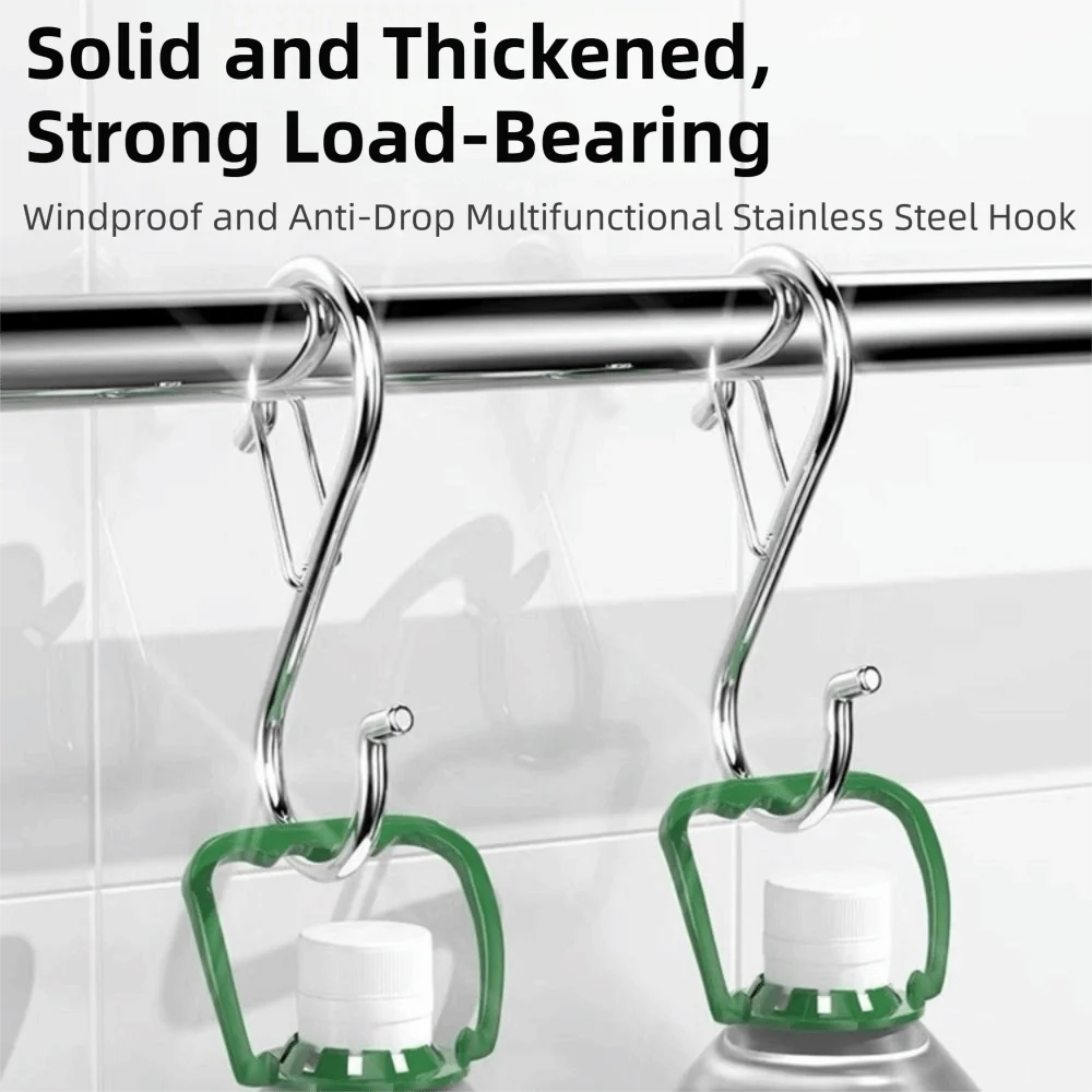 10Pcs S-Shape Balcony Clothes Hanger Windproof Stainless Steel Kitchen Pot Rack Hooks Polished Safety Buckle Vue