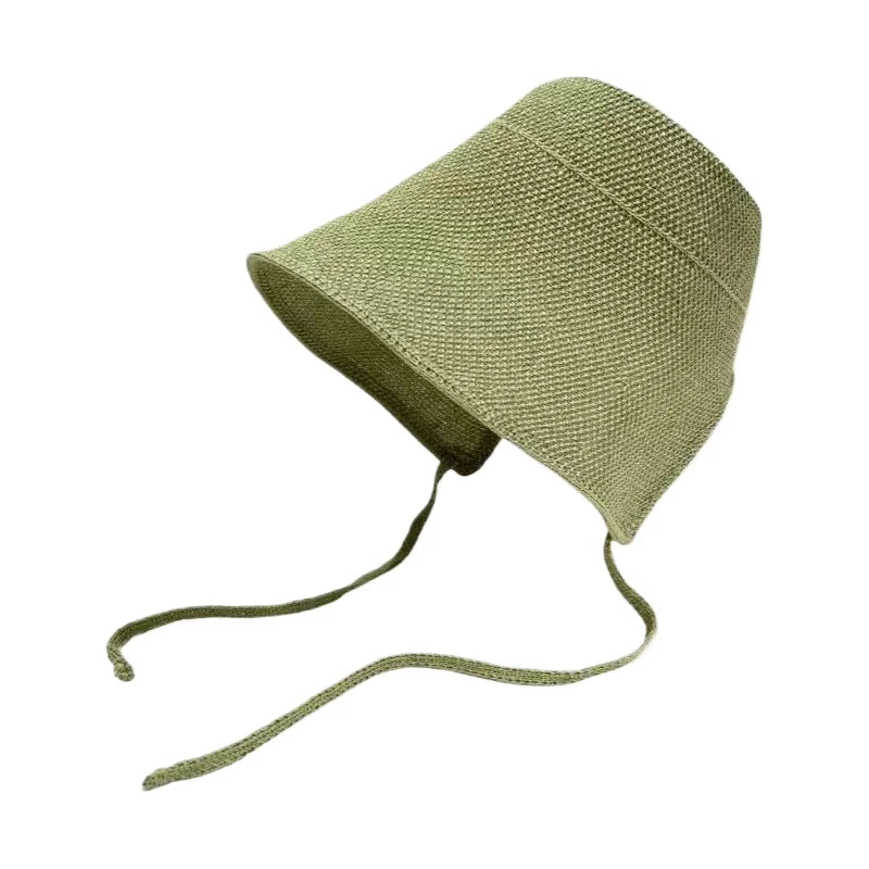 Linen Straw Regency Bonnets Hats For Women Sun Hats Bow Beach Cap Big Wide Brim Cloche Hat Chapeau Femme Lace Up Outdoor Summer Vue Green
