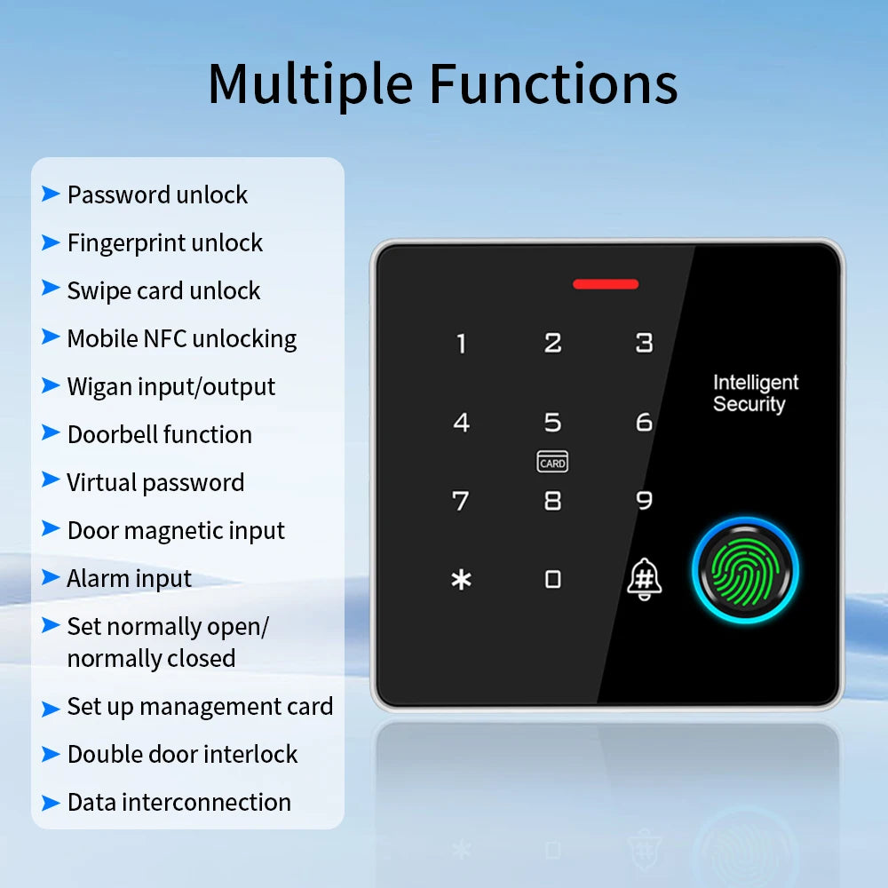 TF886 Fingerprint Keypad Standalone Rfid Card Reader for 12V Electric Access Control System Door Entry Zinc Metal Backlight Vue