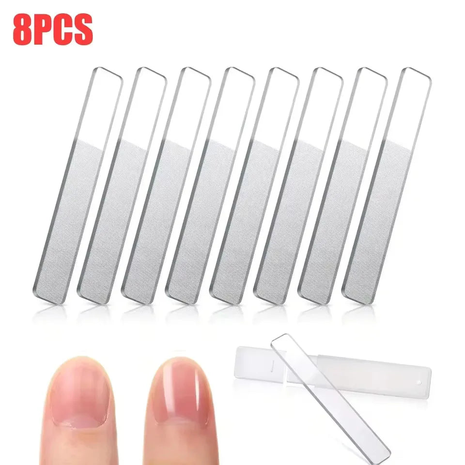 1/8Pcs Glass Nail Shiner Upgrade Glass Nail File for Natural Nails Nano Nail Buffers Crystal Shine Polisher, Professional Manic Vue 8PCS