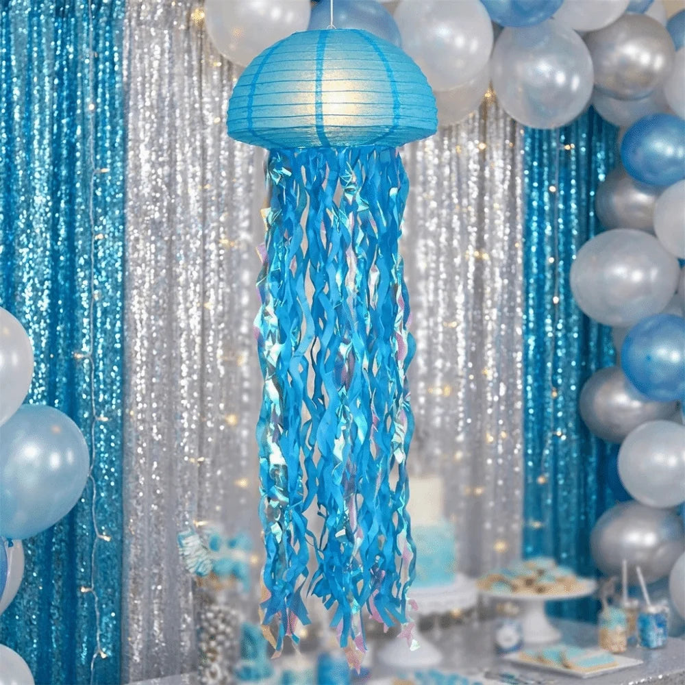 Creative Ocean Theme Jellyfish Lanterns Tassel Design Cartoon Hanging Lamp Ball Foldable Handmade Festival Lantern Mid-autumn Vue