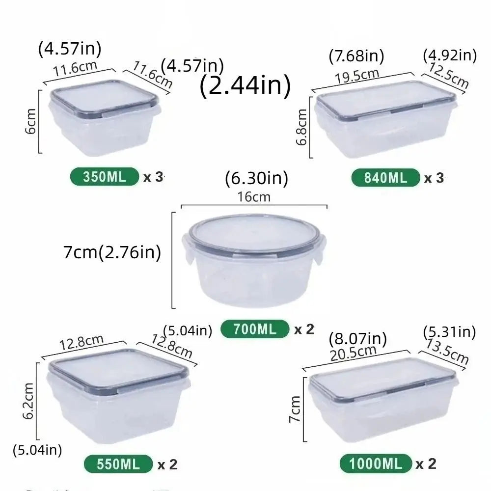 12PCS/SET Plastic Refrigerator Storage Box Transparent Stackable Food Freezer Box Square Odorless Kitchen Storage Container Vue