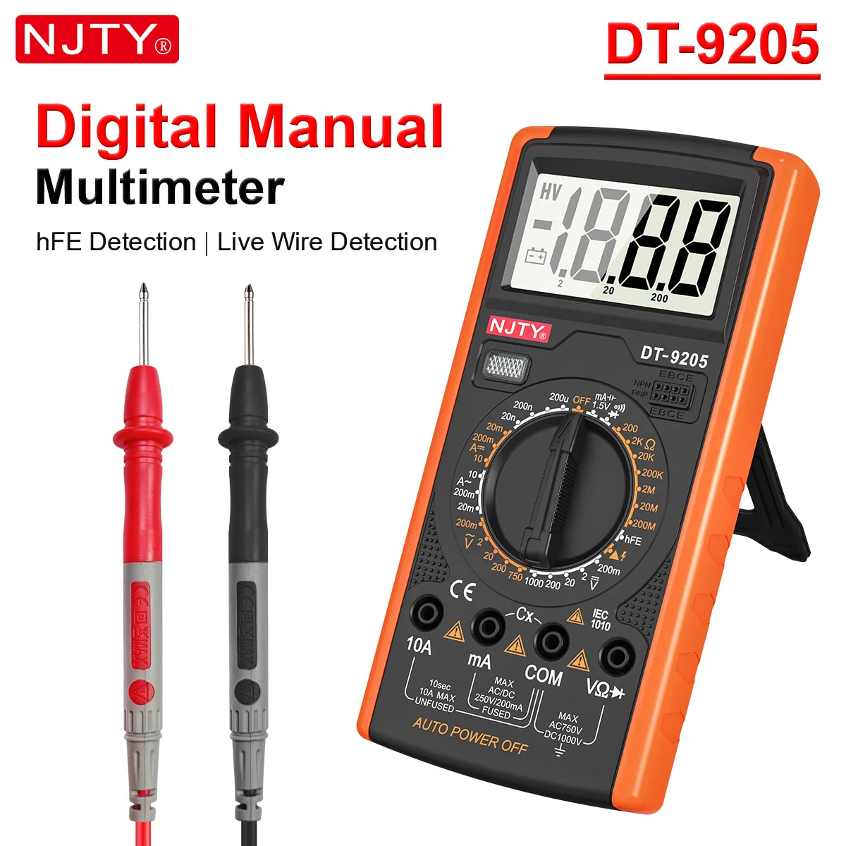 Digital Multimeter Manual Professional multimetro AC/DC Voltage Current Frequency Tester Live Wire Ohm Ammeter Electric Tools Vue Orange