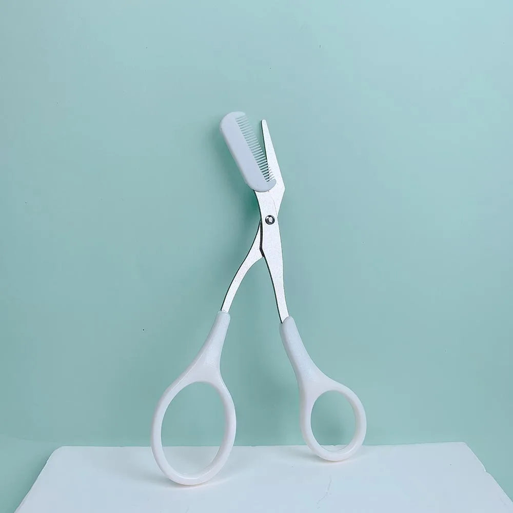 Eyebrow Trimming Scissors Professional Built-in Comb Stainless Steel Non-Slip Brow Shaper Hair Removal Beauty Tool for Men Women Vue WHITE