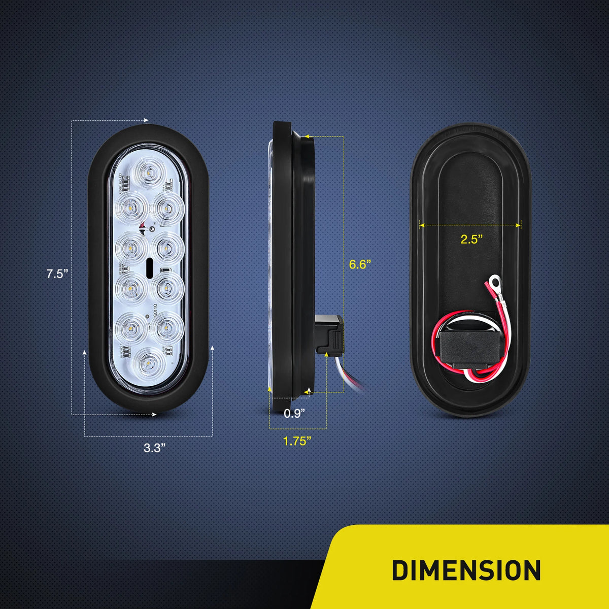 6' Oval Trailer Tail Light with Flush Mount Grommets Plugs Mounting Brackets 2PCS Turn Signals Lights for RV Truck Reverse light Vue