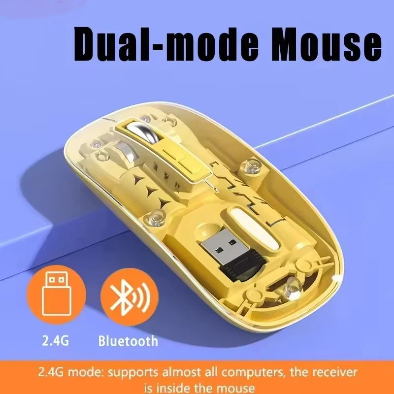 Transparent Wireless Mouse Dual Mode 2.4G Bluetooth-compatible Rechargeable Mouse Noiseless Cordless Computer Mice Vue