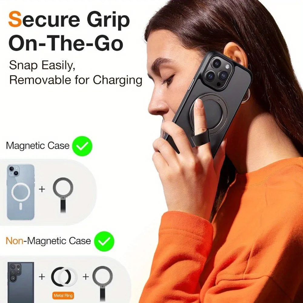 Universal Strong Magnetic MagSafe Phone Ring Stand, 360° Rotatable Phone Grip Holder with Lanyard Strap Bracket for iPhone 17-13 Vue