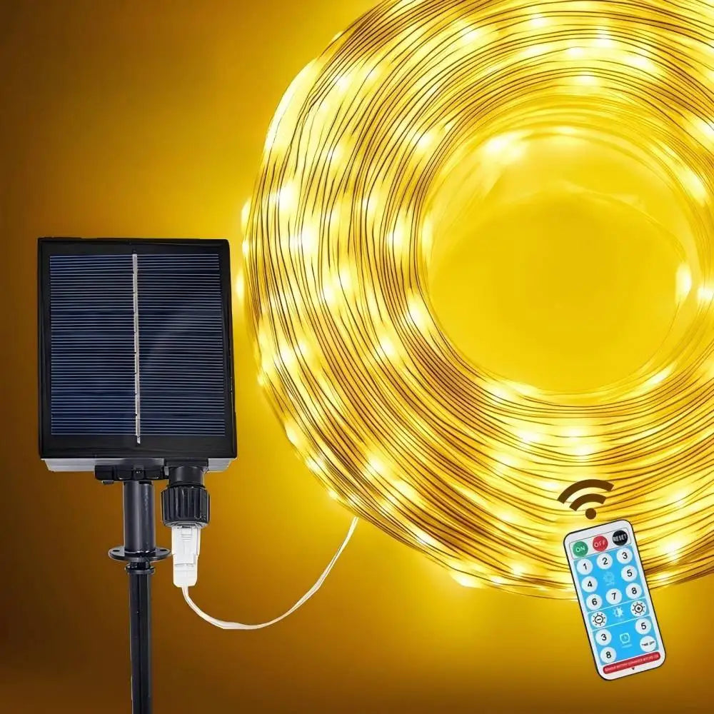 1PC 20M/30M/50M/100M Solar Cord String Light with 8-Mode Remote Control, Used for Garden, Courtyard and Party Decoration Vue Warm white 1PC 30M300LED