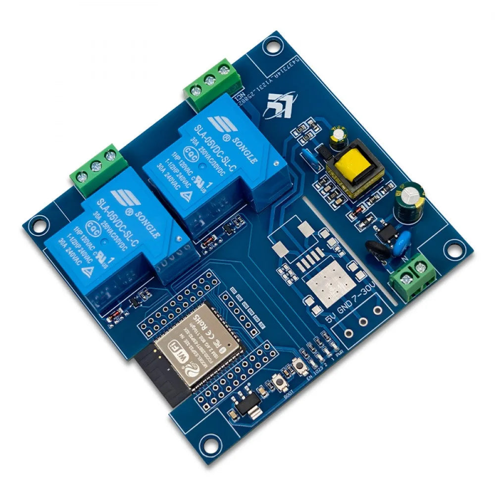 ESP32 Dual-channel 30A Relay Module Support Remote Control Blue-tooth WiFi Development Board AC220V Powered UART Pin Reserved Vue