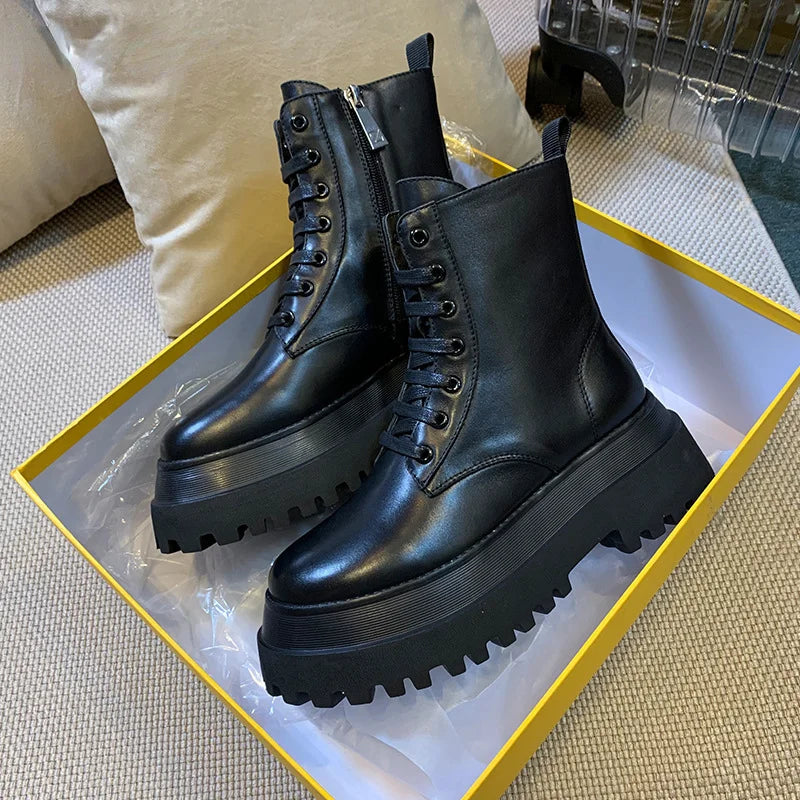 Women's Platform Ankle Boots – Lace-Up Square Heel Short Boots Platform Ankle Boots Vue