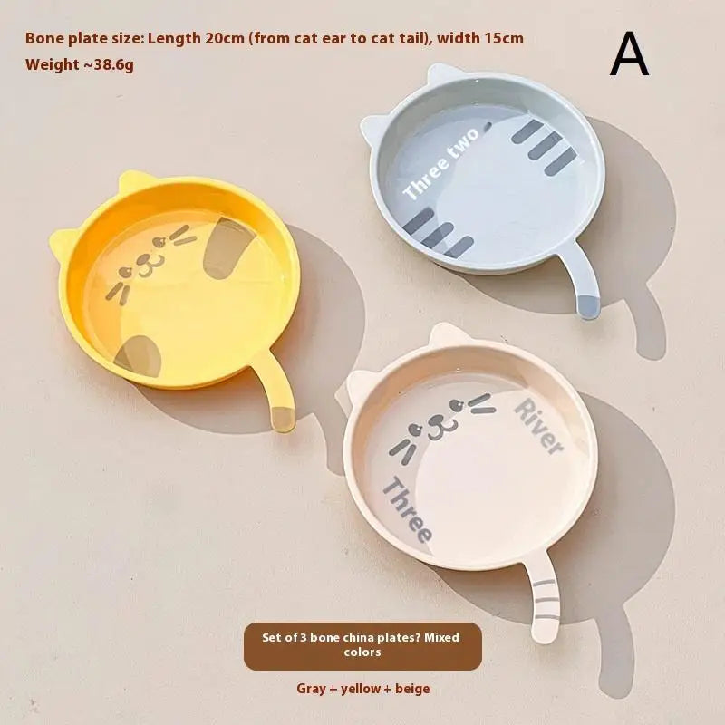 Cute Cat Pattern Plastic Dessert Snack Food Plate Reusable Spit Bone