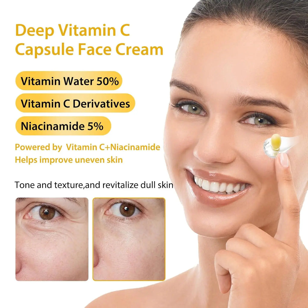 Deep Vitamin C Golden Capsule Hydrating Face Moisturizer, Hydrating Night Face Cream Antioxidant Protection,Lightweight Skincare Vue