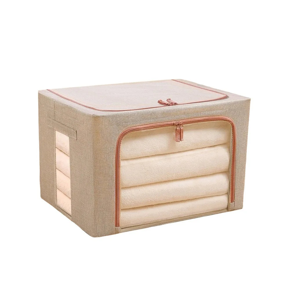 Clear Window Clothes Quilt Storage Bins Steel Frame Large Capacity Clothing Sorting Box Dust-proof with Handles Zipper Vue 15.75x11.81x7.87 in 1