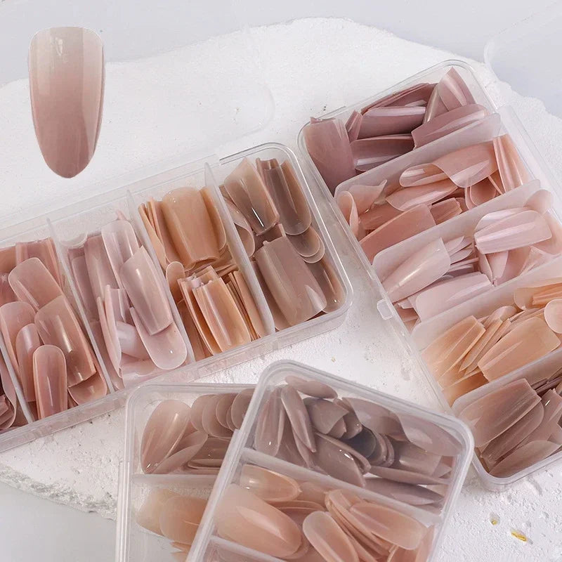 140PCS Skin Tones Press on Nails 3-IN-1 Nude Natural Soft Nail Tips Set Ultra-Fit Gel Nail Extensions Easy Manicure DIY Vue