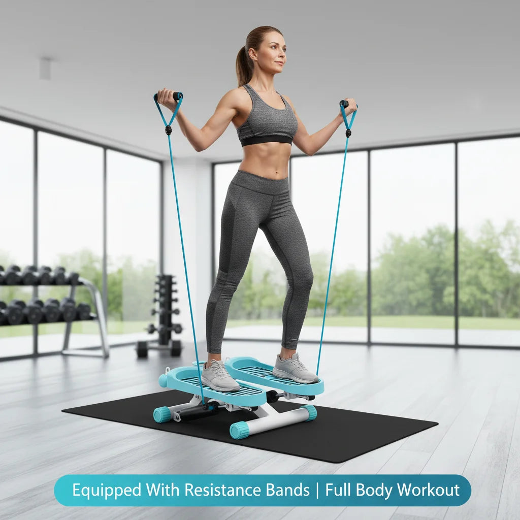 Mini Hydraulic Stepper with Resistance Bands & LED Monitor Mini Fitness Stepper Vue